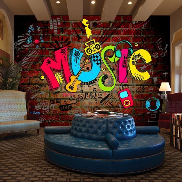 Free-shipping-large-mural-stylish-music-bar-KTV-hotel-clubs-interior-decorative-painting-graffiti-backdrop-living